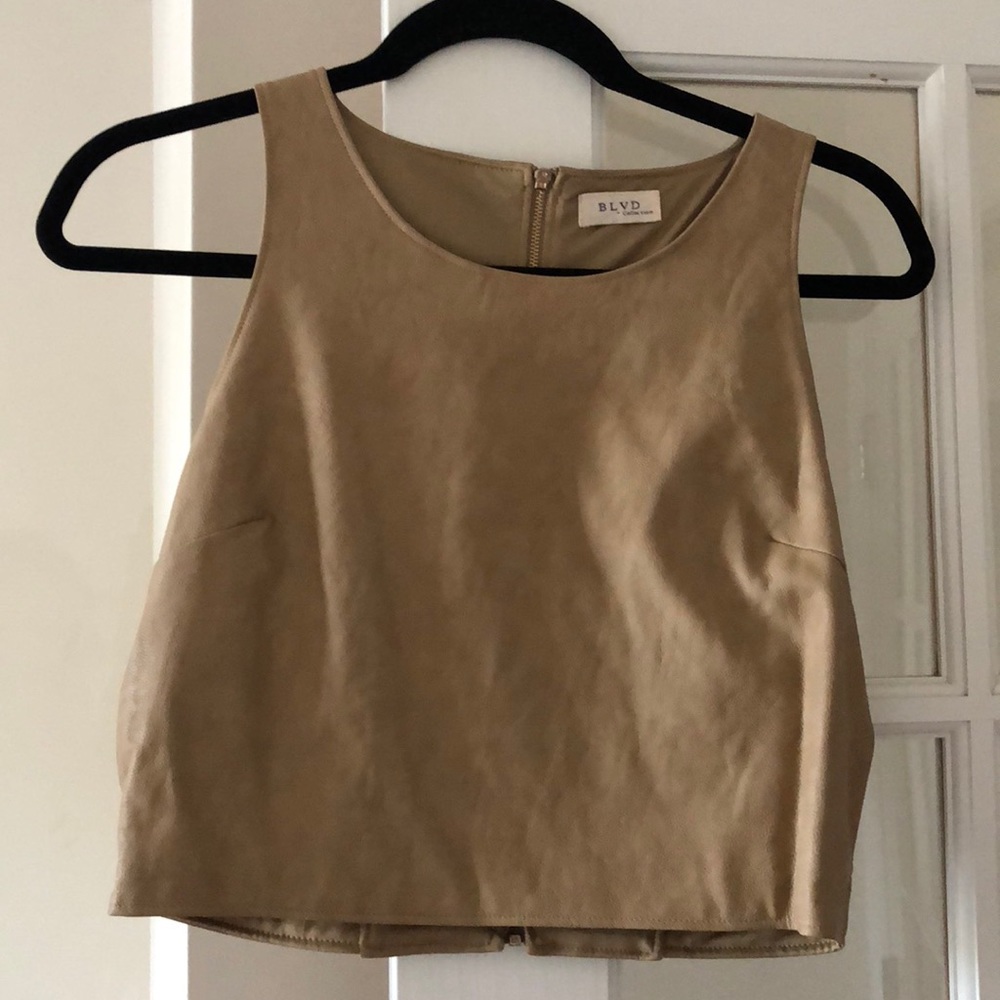 Leather crop top with gold zipper detail